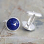 Round Lapis Lazuli Cufflinks In Sterling Silver, thumbnail 3 of 3