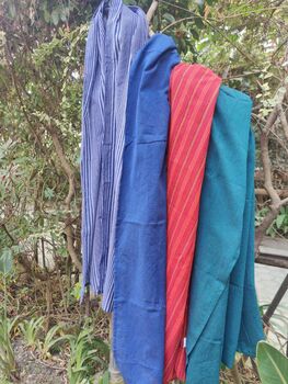 Nepali Cotton Scarf, Blue Stripes, Ethically Handmade, 6 of 6