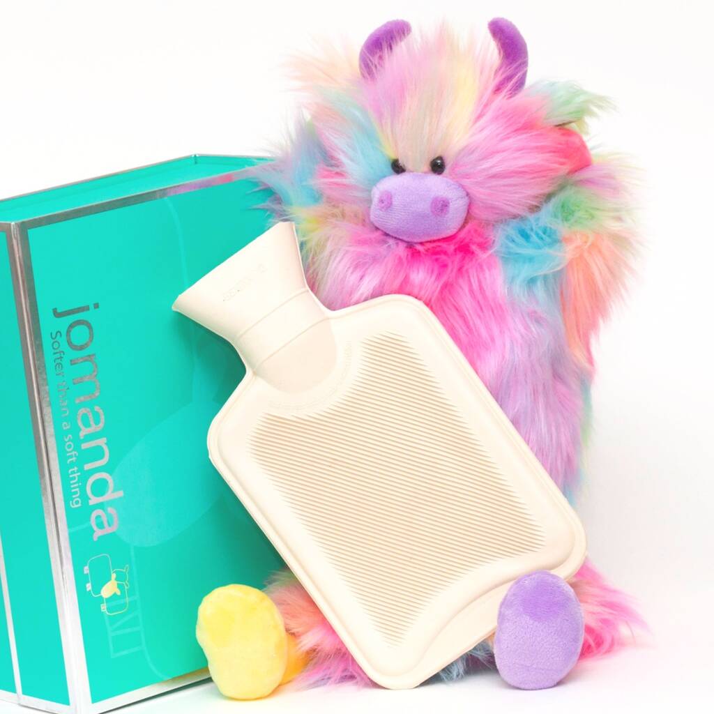 Christmas Heart Highland Cow Rainbow Hot Water Bottle By Jomanda Soft