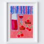 Ginja Table Scene Art Print Portuguese Sour Cherry Liqueur Watercolour Pastel Poster, thumbnail 4 of 4