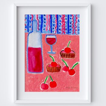 Ginja Table Scene Art Print Portuguese Sour Cherry Liqueur Watercolour Pastel Poster, 4 of 4