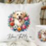 Personalised Labrador Retriever Summer Floral Dog Wreath Cushion And Mug Gift Bundle, thumbnail 1 of 4