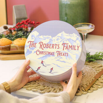 Personalised Skiing Cake Tin Gift For The Home, 2 of 6