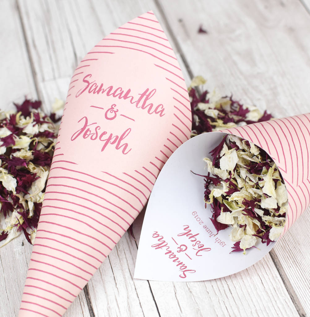 Stripes Personalised Wedding Cones With Confetti, 1 of 8