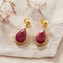 Ruby Teardrop Gold Plated Silver Ball Stud Drop Earring, thumbnail 7 of 12
