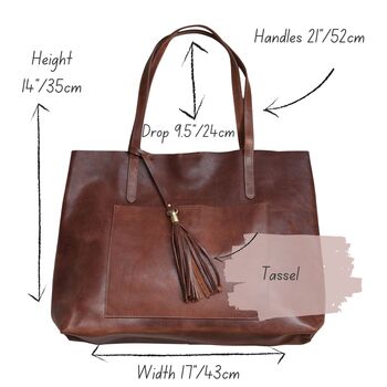 Soft Leather Tote Bag With Tassel, Brown, 5 of 5