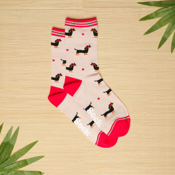 Women's Bamboo Socks Sausage Dog Love Hearts, 2 of 6