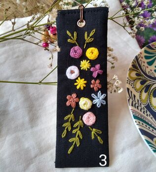 Hand Embroidered Flower On Linen Bookmark, 11 of 11
