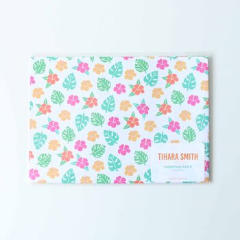 Hibiscus And Monstera Tropical Wrapping Paper, 2 of 2