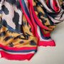 Leopard Print Scarf With Red And Mustard Borders, thumbnail 3 of 3