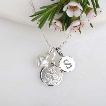 Personalised St. Christopher And Silver Heart Necklace, 3 of 5