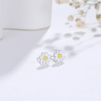 Enamel Daisy Flower Stud Earrings In Sterling Silver, 6 of 11
