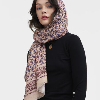 Paisley Folk Caramel Square Scarf, 3 of 5