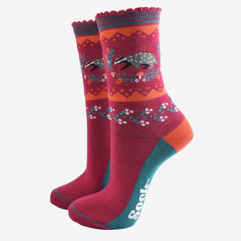 Women's Bamboo Socks Berry Badger Wreath, 2 of 5