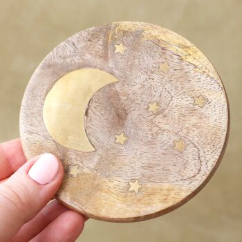 Set Of Four Wooden Crescent Moon Coasters, 3 of 5