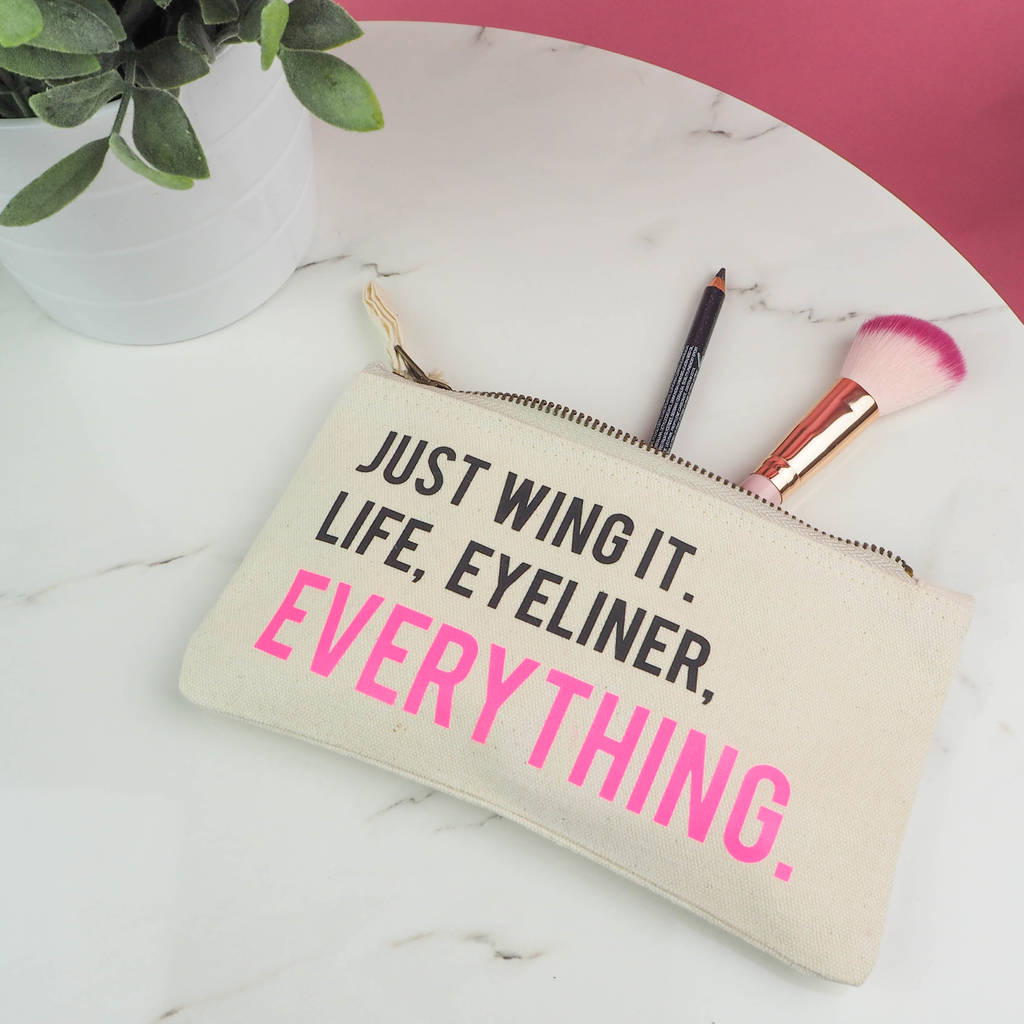 'just wing it' eyeliner make up bag by rock on ruby