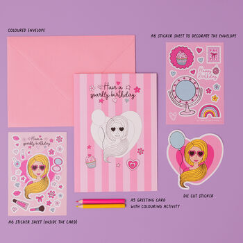 Personalised Girly Birthday Card With Stickers, 3 of 7