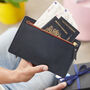 Personalised Double Sided Zip Leather Family Travel Wallet With Engraved Travel Design, thumbnail 2 of 4