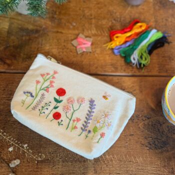 Stitch Your Flowers Zip Pouch Diy Embroidery Kit, 5 of 11