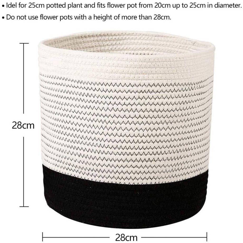Cotton Rope Indoor Planter Basket Black And White By Momentum
