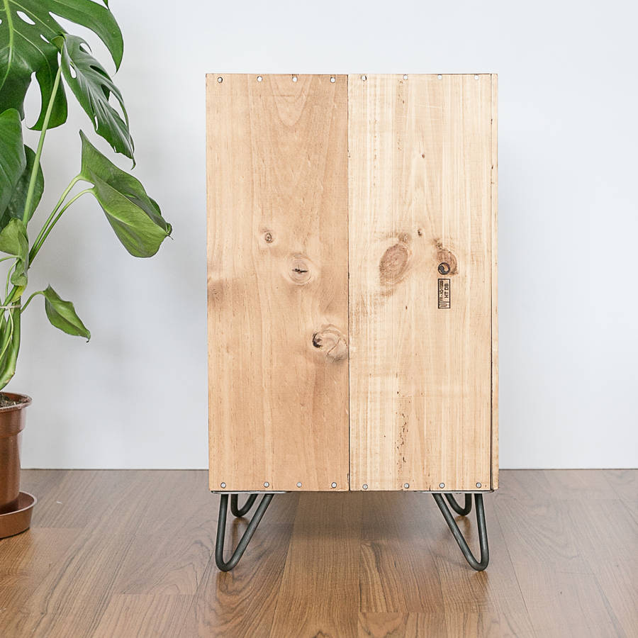 Reclaimed Wooden Wine Crate With Hair Pin Legs By Made Anew