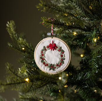 Christmas Decoration Embroidery Kit Holly Wreath, 2 of 5