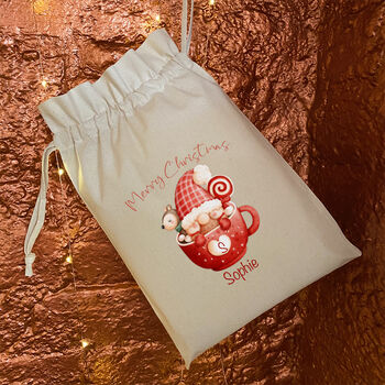 Personalised Cotton Gnome Christmas Gift Bag, 3 of 3