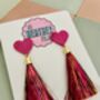 Pink Tassel Heart Glitter Resin Earrings, thumbnail 2 of 6
