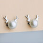 Sterling Silver Pearl Reindeer Stud Earrings, thumbnail 4 of 6