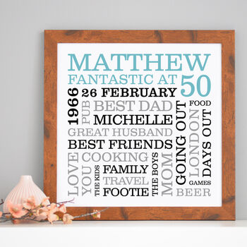 Personalised 50th Birthday Typographic Art, 5 of 7