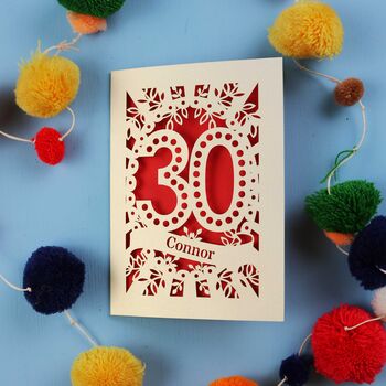 Personalised 30th Birthday Card Papercut Spotty Design, 3 of 8