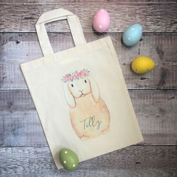 Personalised Flower Crown Bunny Easter Hunt Bag, 3 of 5