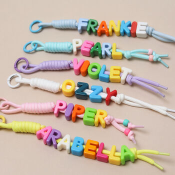 Personalised Beaded Name Bag Charm With Chunky Rope, 2 of 5