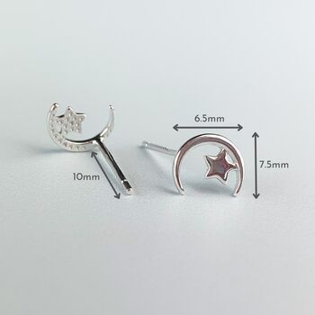 Sterling Silver Crescent Moon And Star Stud Earrings, 3 of 5