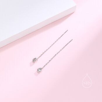 Delicate Droplet Bezel Cz Crystal Threader Earrings, 6 of 10