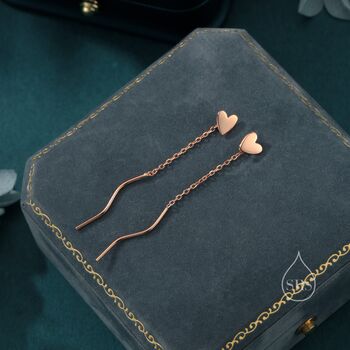 Sterling Silver Delicate Heart Threader Earrings With Spiral Chains, 3 of 11