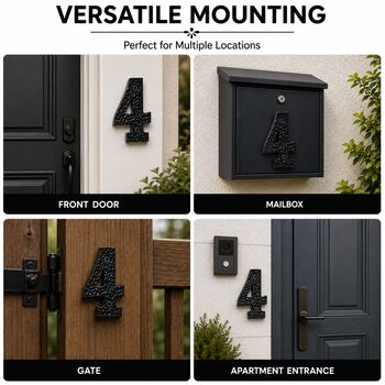 Black Solid Brass House Number Four Plaque, 3 of 8