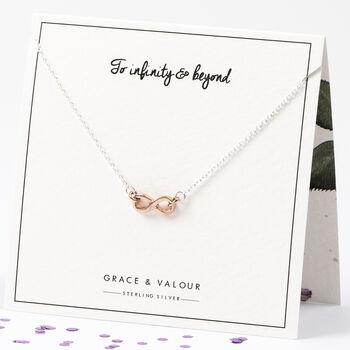 Silver Gold And Rose Gold Infinity Symbol Necklace, 3 of 10