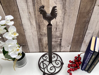 Brown Iron Cockerel Kitchen Roll Holder Metal Stand, 6 of 10