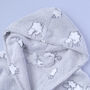 Personalised Grey Hooded Baby Bathrobe With Lambs, thumbnail 3 of 5