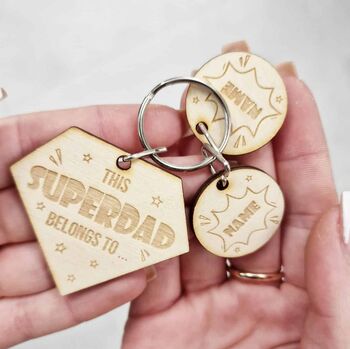 Personalised Wooden Superdad Child Family Tag Keyring, 2 of 11
