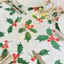 Luxury Christmas Holly Tablecloth ~ Linen Feel Paper, thumbnail 4 of 8