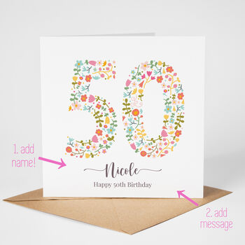 Floral Fun Personalised 50th Birthday Card, 2 of 7