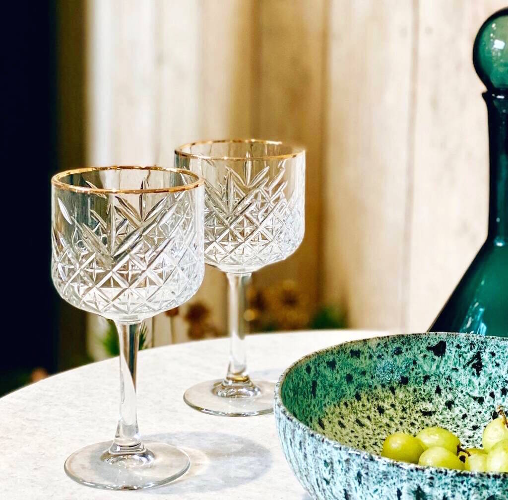 Set Of Two Gold Rimmed Cocktail Glasses