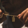 Gold Plated Rectangle Hammered Pendant Necklace For Men Stainless Steel Chain, thumbnail 1 of 12