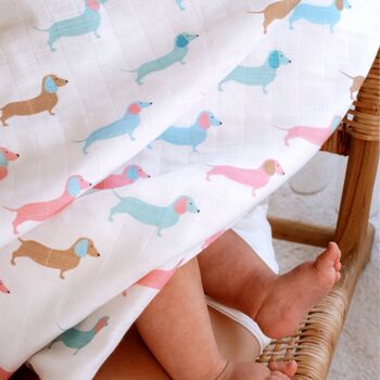 Muslin Swaddle Baby Blanket Sausage Dog Dachshund, 7 of 8