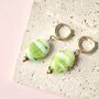 Handmade Swirl Lampwork Glass Huggie Hoop Earrings, thumbnail 7 of 9