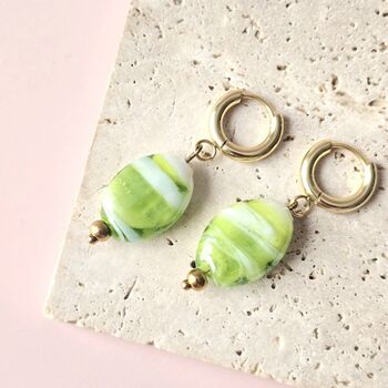 Handmade Swirl Lampwork Glass Huggie Hoop Earrings, 7 of 9