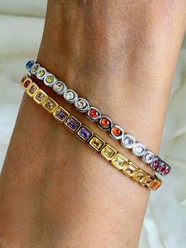 Bezel Set Coloured Gemstone Hinged Bangle In 18k Gold On Stainless Steel, Waterproof Jewellery, 2 of 11