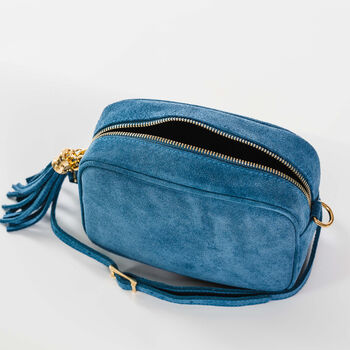 Personalised Blue Suede Cross Body Bag, 5 of 7